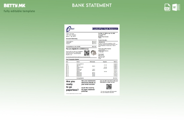 Модерен стил Canada CrawfordTech шаблон за извод од банка